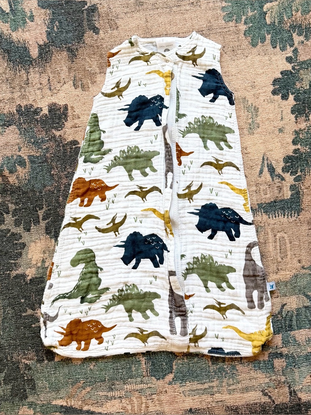 Little Unicorn Dinosaur Print Muslin Sleep Sack - 0-6 Months